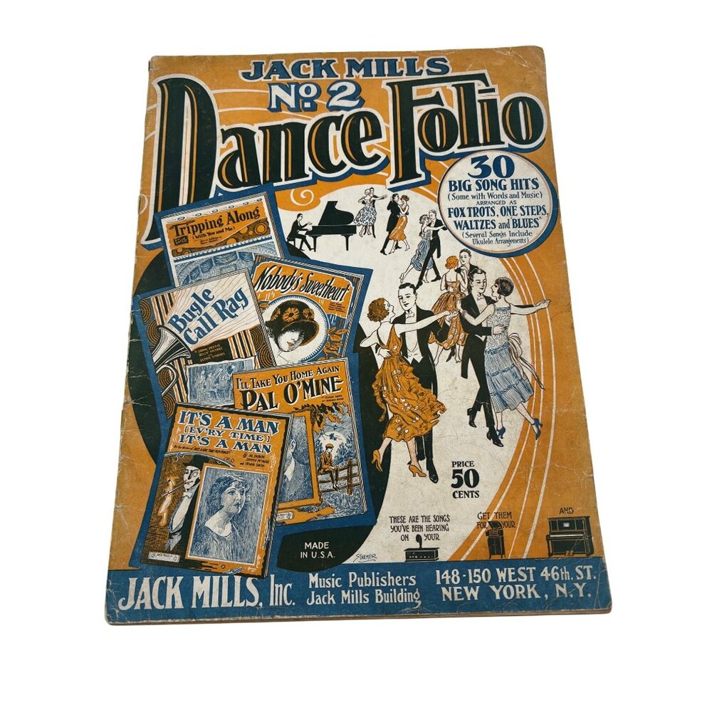 Antique 1924 Jack Mills Dance Folio No. 2 Songbook With 30 Big Song Hits USA